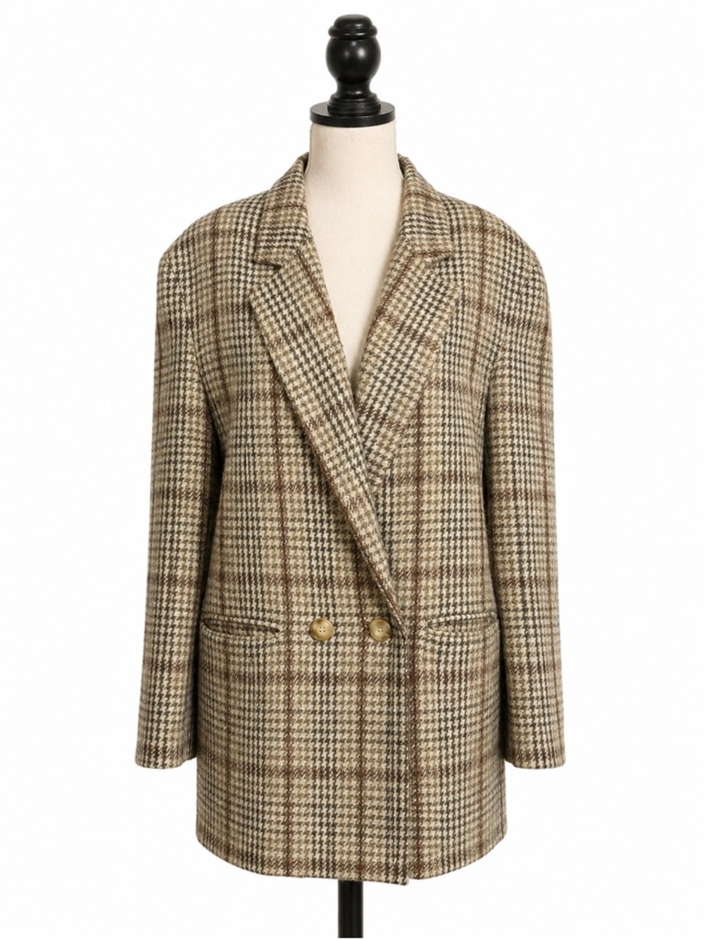 Vintage Pierre Balmain Plaid Houndstooth Double-Breasted Wool Blazer Jacket